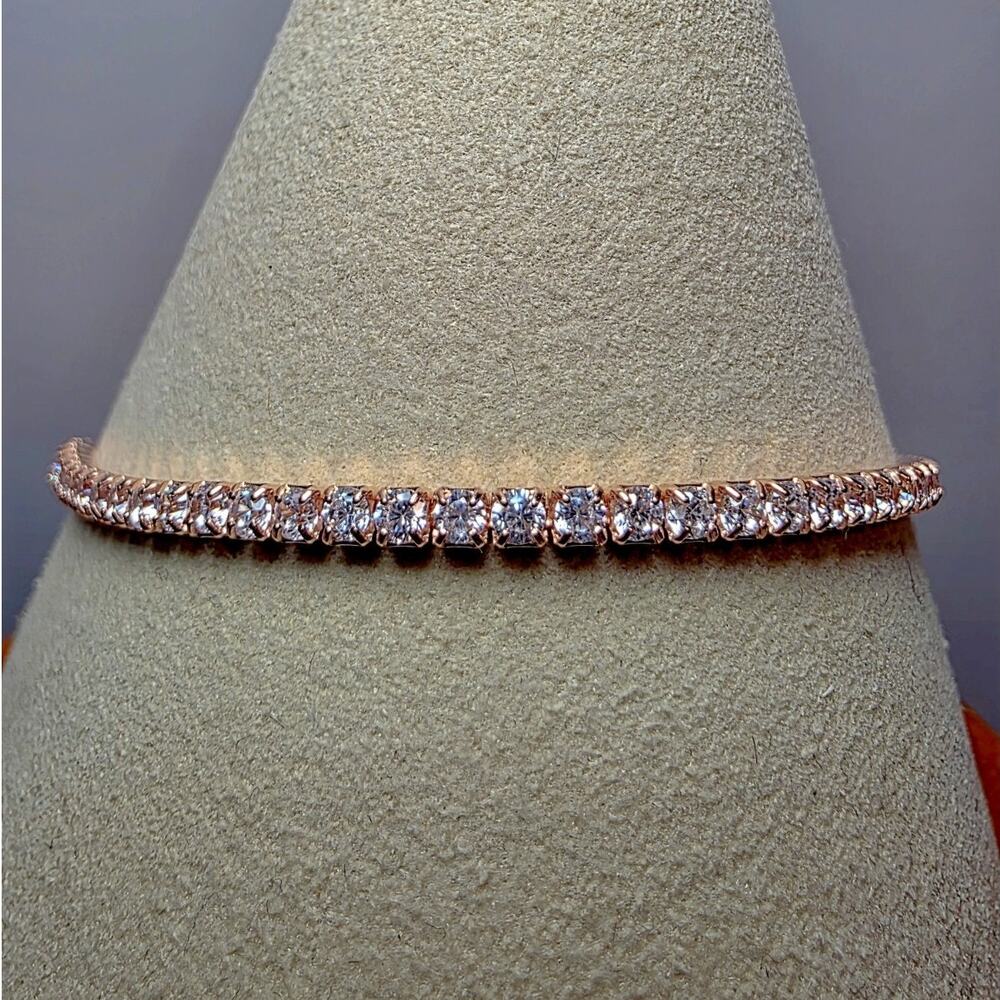 7.5" 2mm Rose Gold over 925 Silver CZ Tennis Dainty Bracelet Women's Bridal